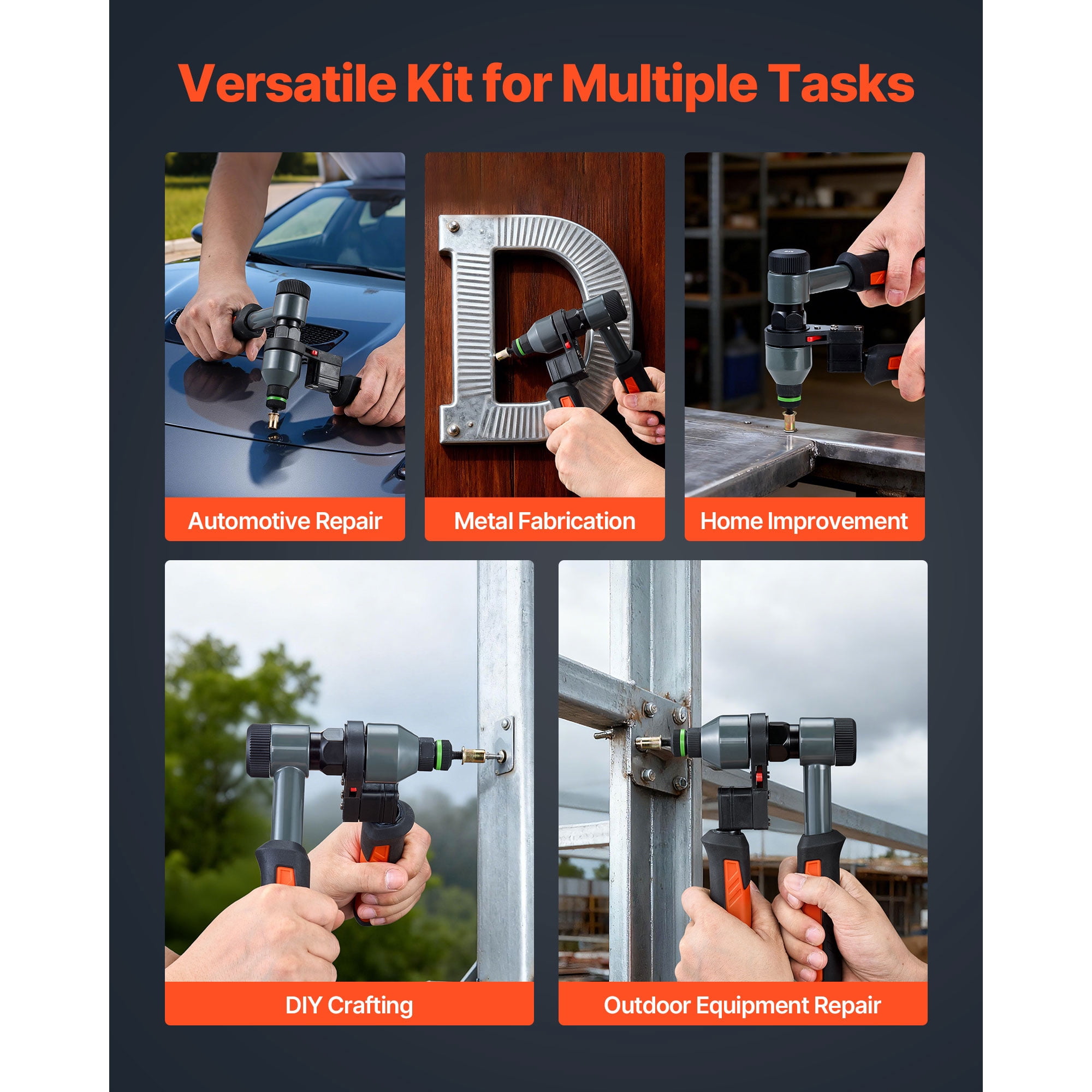 KFFKFF 9-Inch Ratchet Rivet Nut Tool Kit, Includes 10 Mandrels and 100 Rivet Nuts, Compatible with Metric and SAE Sizes: M5, M6, M8, M10, M12, 8-32, 10-24, 1/4-20, 5/16-18, 3/8-16 UNC