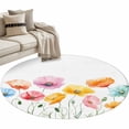 thumbnail image 2 of Round Area Rug 4ft, Watercolor Pink Yellow Flowers Non-Shedding Washable Area Rug, Country Floral Art Non Slip Low-Profile Circle Rugs for Living Room, Bedroom Dining Room, 2 of 9