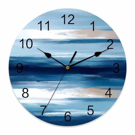 14 Inch Blue Ocean Wall Clock, Retro Watercolor Ripple Modern Abstract Battery Operated Silent Non Ticking Clocks, Easy to Read Round Wall Clock for Kitchen/Living Room/Bedroom/Bathroom
