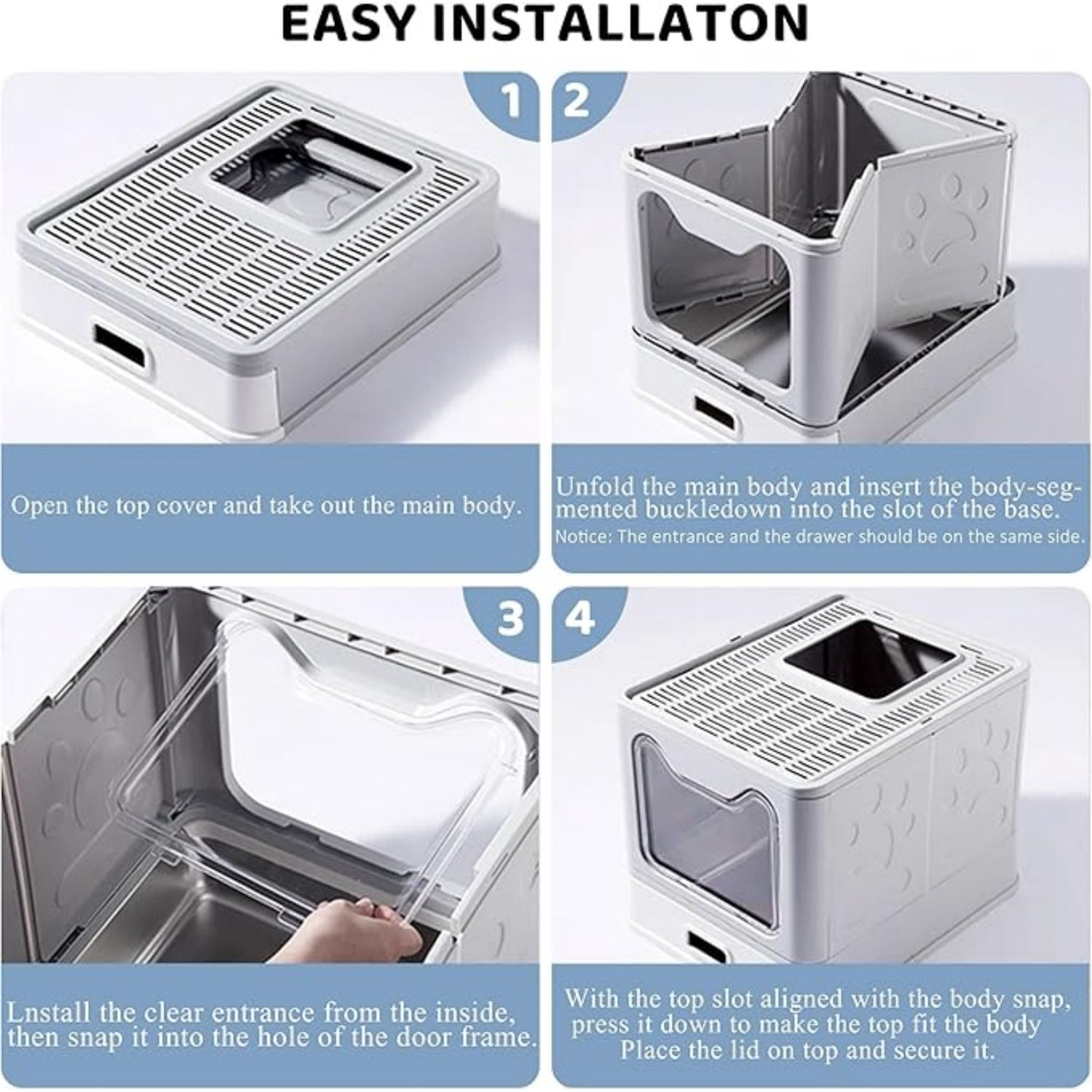 Enclosed Cat Litter Box with Lid Top Exit Covered Metal Stainless Steel Litter Box Leak Proof & Odorless Easy to Clean Including Cat Litter Scoop and Litter Mat