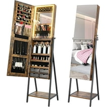 HNEBC Jewelry Cabinet Armoire with Lights 47.2''Full-Length MirrorJewelry Organizer with Large Storage with Built-in LED Makeup Mirror/Drawer-Wood