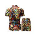 thumbnail image 3 of xiaxaixu Men Beach Outfits Printed Lapel Button Down Shirt + Drawstring Shorts, 3 of 4