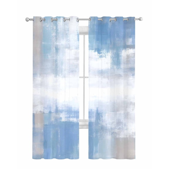 Blue Grey Abstract Art Sheer Curtains 84 Inch Length 2 Panels Set for Living Room/Bedroom, Modern Shabby Farmhouse Kitchen Curtains Grommet Semi-Sheer Curtains Drapes Window Treatments 52"x84"x2