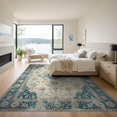 thumbnail image 3 of ODIKA 9'x12' Washable Area Rug Non-Slip, Chair-Friendly Beige Vintage Distressed Scrolling Vine Border Bathroom Ornamental for Dining Room, Basement, Large Office, 3 of 7