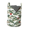 thumbnail image 1 of Ethnic Laundry Bag, Japanese Pattern of Bonsai and Sun Oriental Cultural Elements of Asia, Basket with Handles Drawstring Closure for Laundromats, 13" x 19", Army Green and Vermilion, by Ambesonne, 1 of 4