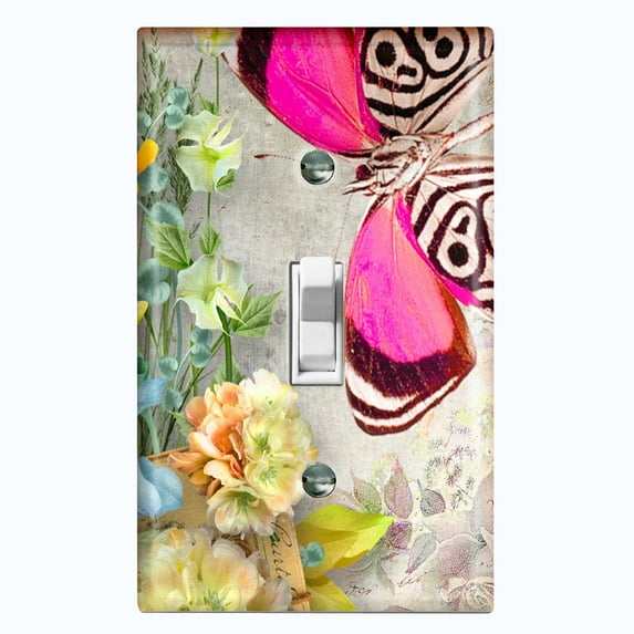 Metal Light Switch Plate Cover Floral Nature Butterfly Scripture Damask BUT036