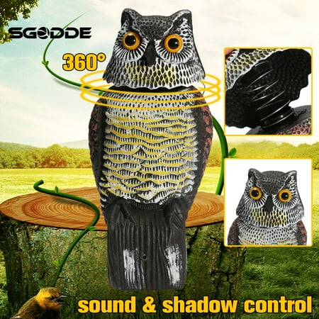 Head Outdoor Garden - 360? Rotating Head Owl Decoy Sound & Shadow Control Scarecrow Ornamental Outdoor Lawn Patio Bird Decor Pest Repellent Garden Protector