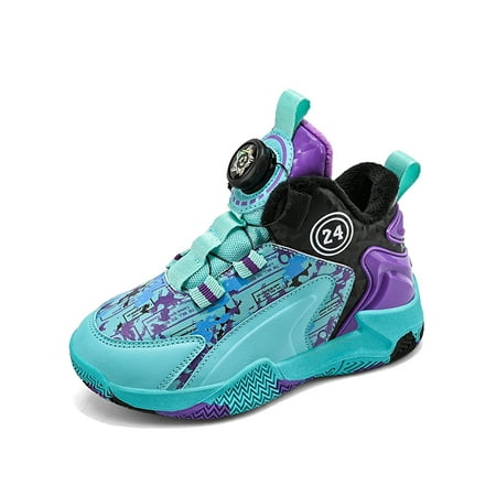 

Boys Warm Basketball Shoes Winter Fur Lining Swivel Fashion Button Sneakers