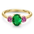 thumbnail image 3 of Gem Stone King 10K Yellow Gold Green Nano Emerald and Pink Moissanite Engagement Ring for Women | 1.21 Cttw | Oval 8X6MM | Gemstone May Birthstone | Size 7, 3 of 6