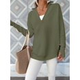 thumbnail image 5 of Women'S Long Sleeve Quarter Zip Pullover Sweater Casual Loose V Neck Collared Ribbed Knit Tops Army Green XL, 5 of 8