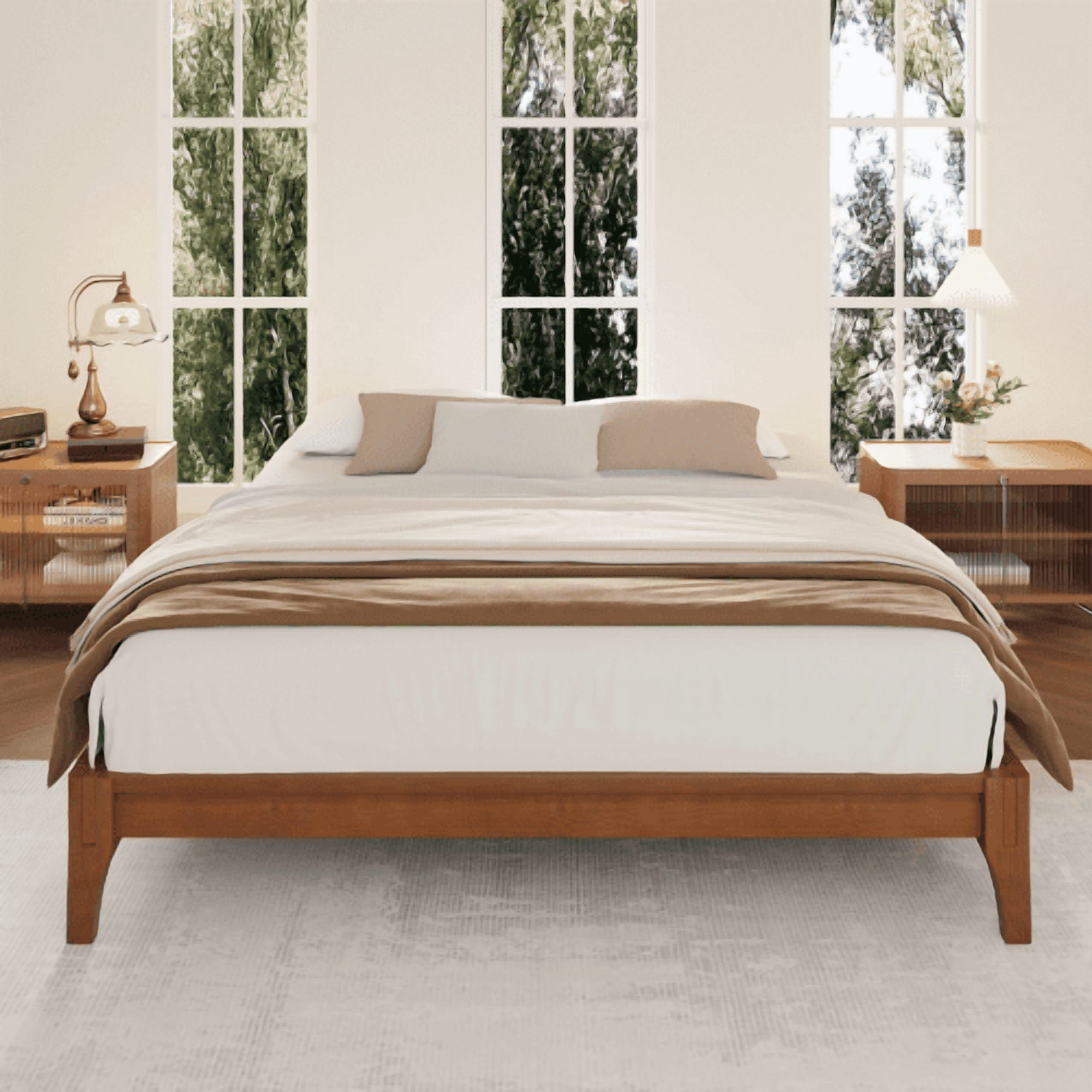 Euroco Dry Bamboo Wood Platform Bed Frame, 12 inch Height Queen Size Bed, Brown