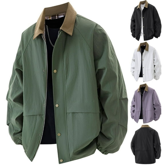 Lovzfmll Men's Work Jacket, Vintage Chore Coat for Men, Lapel Collar with Pockets, Solid Color, Fall Winter Outerwear