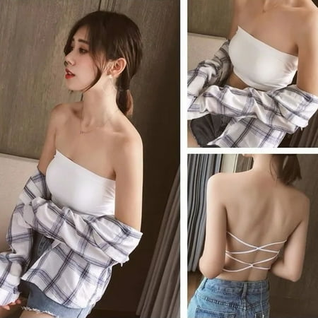 

opvise Tube Top Wrap Soft Push Up Strapless Seamless Non-slip Gathering One-piece Beauty Back Chest Wrap Vest Bra Grey M
