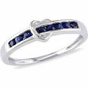 3/8 Carat T.G.W. Sapphire 10kt White Gold Semi-Eternity Heart Ring