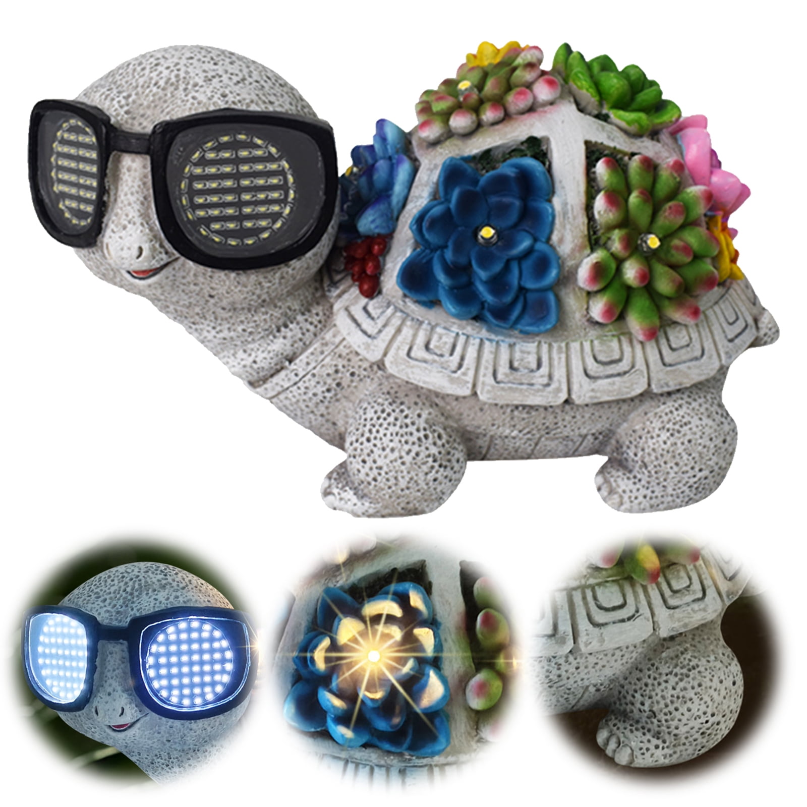 HAHUT Large Solar Garden Statues Decor with 7 LED, Turtle with Sunglasses & Succulent Figurine Ornaments for Patio, Balcony, Yard, Lawn Decor