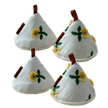 

Japanese Embroidery Pot Cap Hat Anti Scalding Hat Pot Ear Cover Pastoral Style Fabric Decoration Kitchen Supplies(4Pcs)