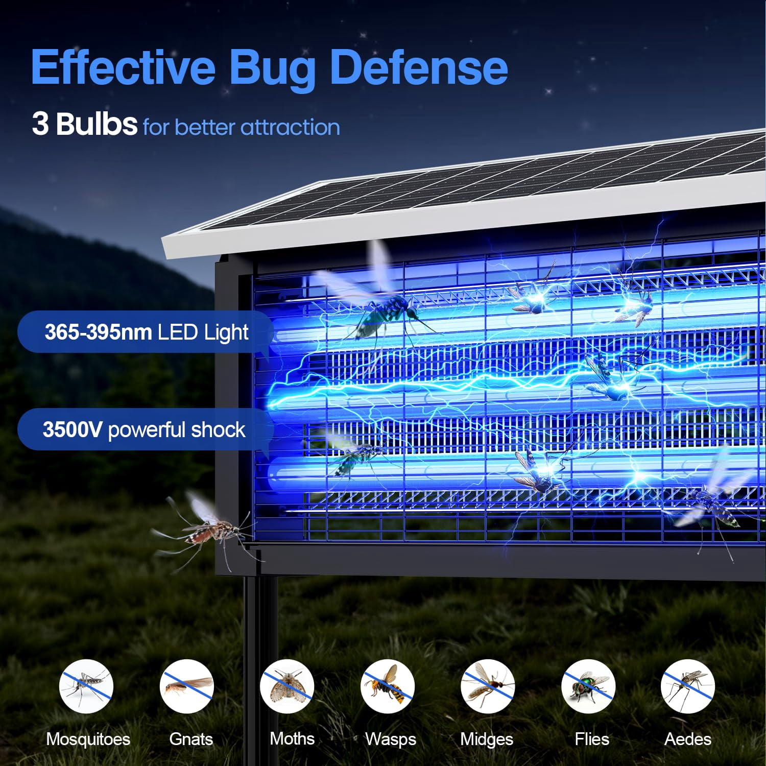 Solar Zapper Outdoor  30w Large Mosquito Electric Killer Waterproof & Portable Fly Rechargeable Flying Insect For Patio Yard Garden Home Camping Black