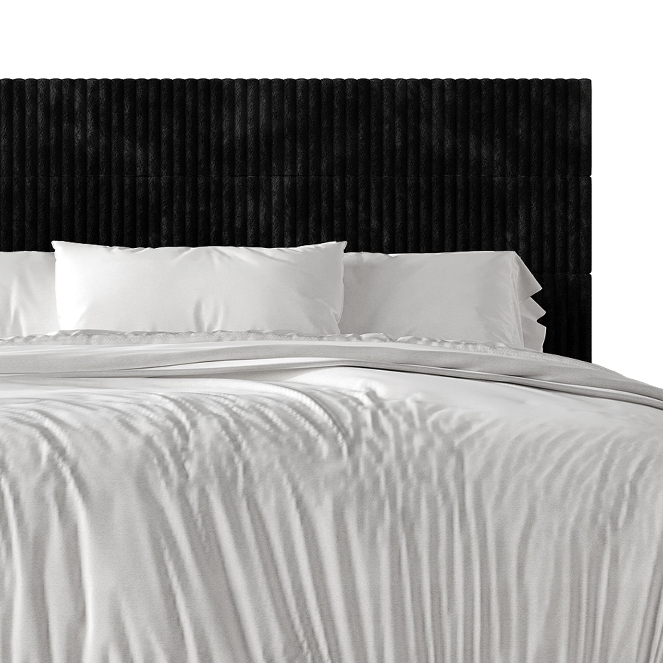 Castle Place Contemporary Corduroy Pleated Velvet Upholstered Queen Platform Bed, Black