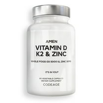 Amen Vitamin D, K2 & Zinc, Cholecalciferol D3 5000 IU, Organic Whole Food Blend, Non-GMO, 60 ct