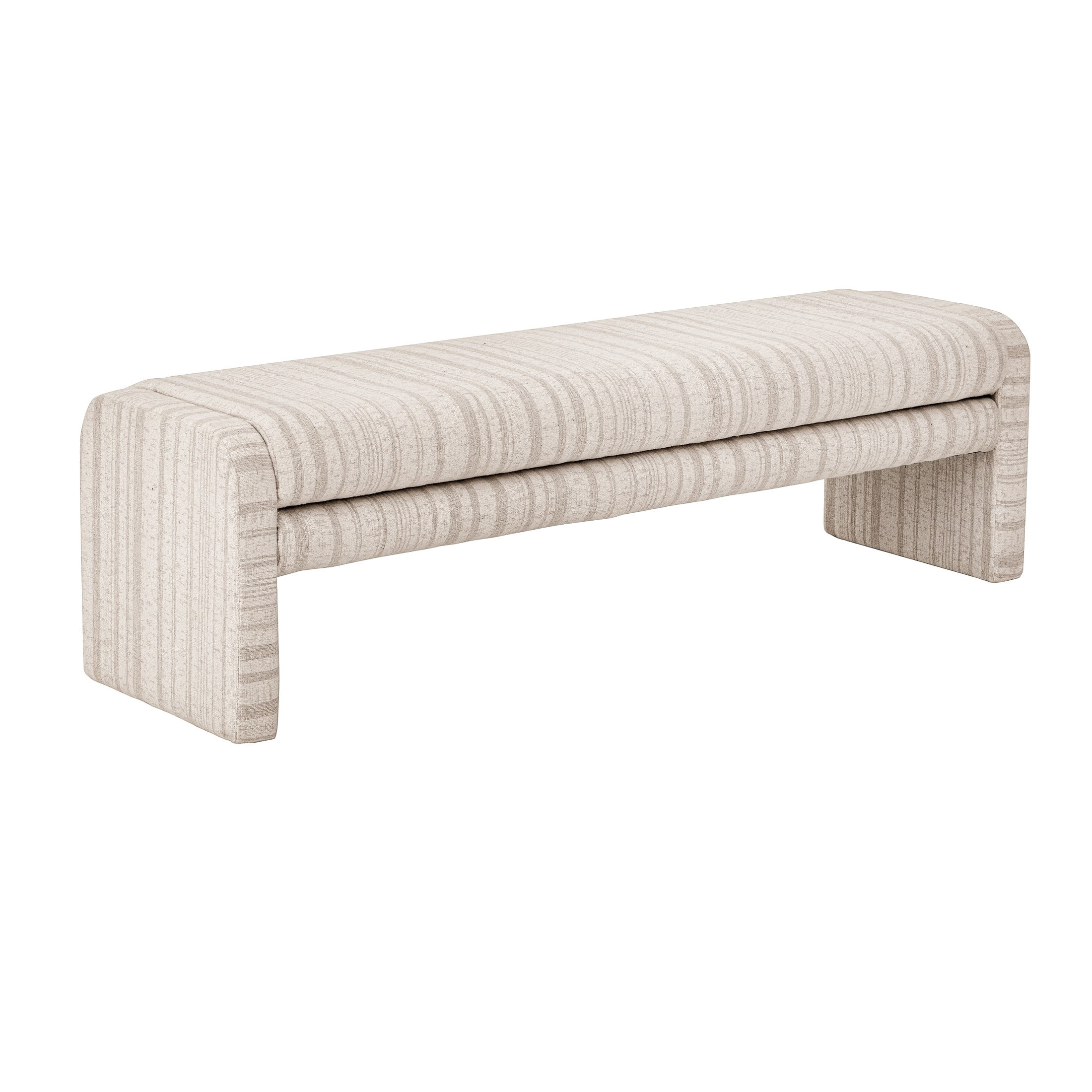 Christopher Knight Home 62" Striped Upholstered Ottoman Bench, Modern Wraparound Frame, Beige