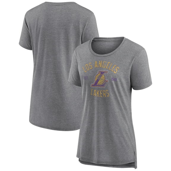 Women's Heather Gray Los Angeles Lakers Heritage Tri-Blend T-Shirt