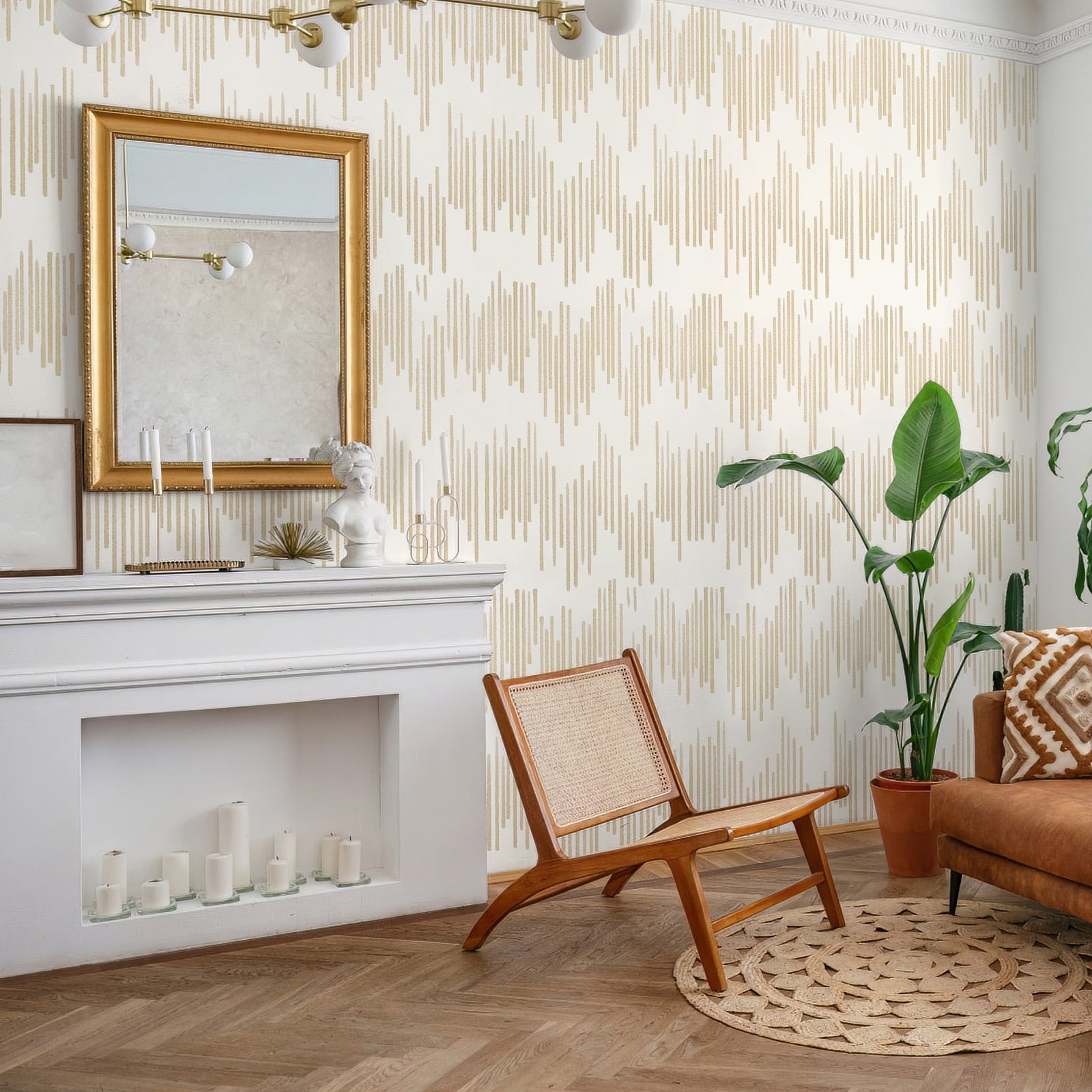 DAZLUTE Peel and Stick Wallpaper Beige Striped Wallpaper Geometric Contact Paper Self Adhesive Removable Wall paper Decorative for Home Bedroom Cabinets Thicken,17.32 in x 394 in