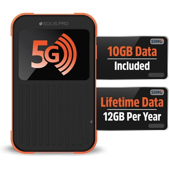 SIMO Solis Pro 5G Hotspot | Lifetime Data - Includes 12GB Year for Life   10GB Global Data | Access Multiple Carriers | Mobile Internet in 140  Countries | No Contract | Wi-Fi for Travel