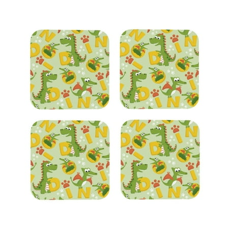 

Tideii Cartoon Dinosaurs for Leather Coasters 4 Pieces Anti-fouling and Anti-scalding Decorative Coasters Suitable for Restaurants Kitchens Coffee Shops-Square