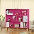 thumbnail image 2 of 10 Cube Bookshelf,3 Tier Modern Wide Bookcase with Legs,Mid-Century Wood Bookshelves Storage,Pink Large Book Case,Freestanding Organizer Display Shelf for Bedroom,Living Room,Office, 2 of 16