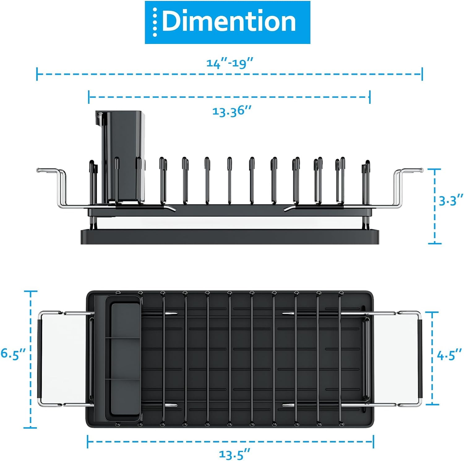 HBlife Expandable Sink Dish Drying Rack, Small Dish Rack Over Sink with Silicone Drying Tray, Sink Dish Drainer for Kitchen Counter with Cutlery Holder