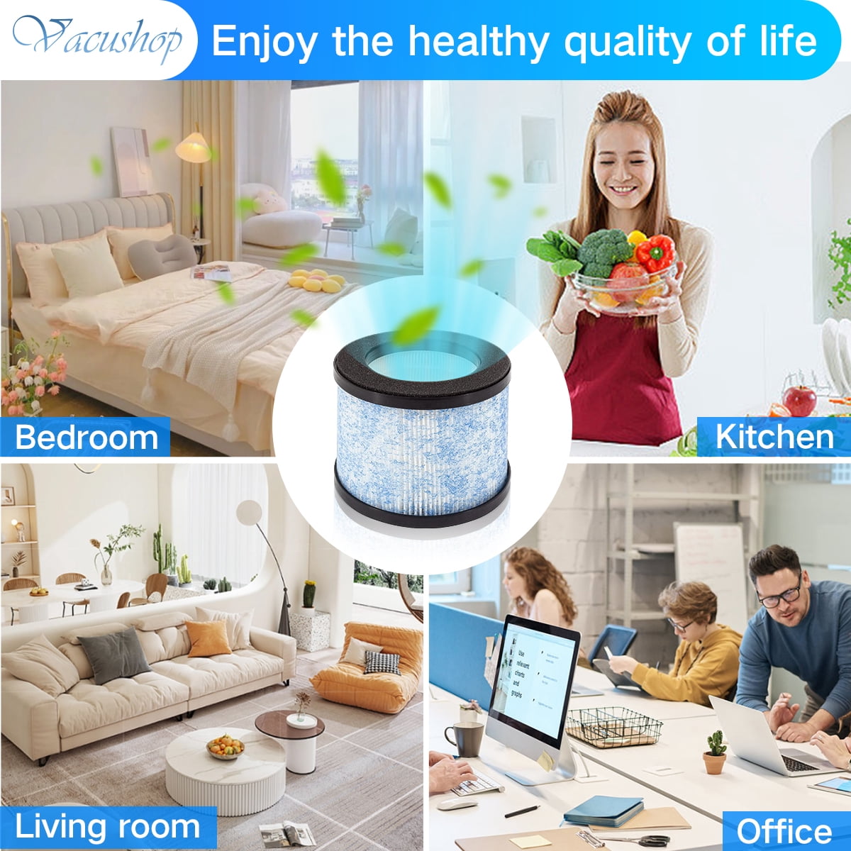 True HEPA Filter 2 Pack,Compatible with Miko Ibuki Air Purifier and Compatible with Miko Ibuki plus Air Purifier,Model C102,Removes 99.997 percent Smoke, Allergens