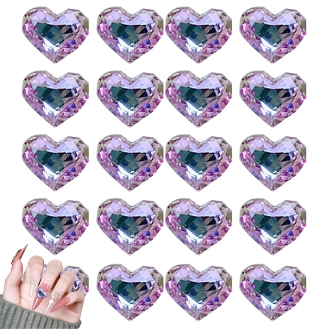 20 diamantes de imitación para decoración de uñas, 8,5 x 10 mm, en forma de corazón, brillantes, para decoración de uñas 3D, ropa, joyas, bolsos, manualidades.
