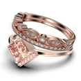 thumbnail image 4 of Boho & hippie 2.50 Carat Princess Cut Morganite And Diamond Moissanite Dainty Engagement Ring, Classic Wedding Ring, Two Matching Band in 10k Solid Rose Gold, Gift For Her, Promise Ring, Trio Set, 4 of 4
