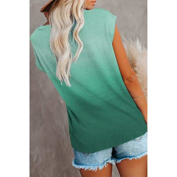 ABPHQTO Camiseta de mujer de manga corta con bolsillo en color verde degradado