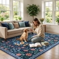 thumbnail image 4 of Lahome Washable 5'x7' Area Rug, Blue Floral Rugs for Living Room, Non-Slip Soft Ultra Thin Boho Carpet for Bedroom Dining Room Under Table, Botanical Home Office Decor, Blue, 4 of 9