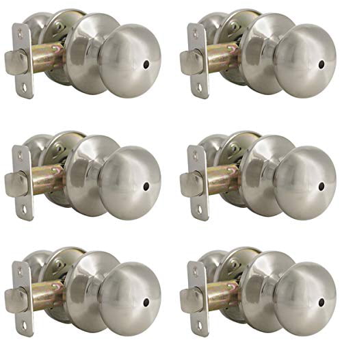 Probrico Stainless Steel Privacy Door Handles Keyless Round Door Knob Lockset for Bed and Bath Brushed Nickel 3 Pack 