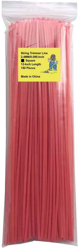 ZeeYee Trimmerfaden Vorgeschnitten 150 Stück – 0.095 Zoll Quadratisch, 30.5 Cm Lang, Rot, Für Rasentrimmer