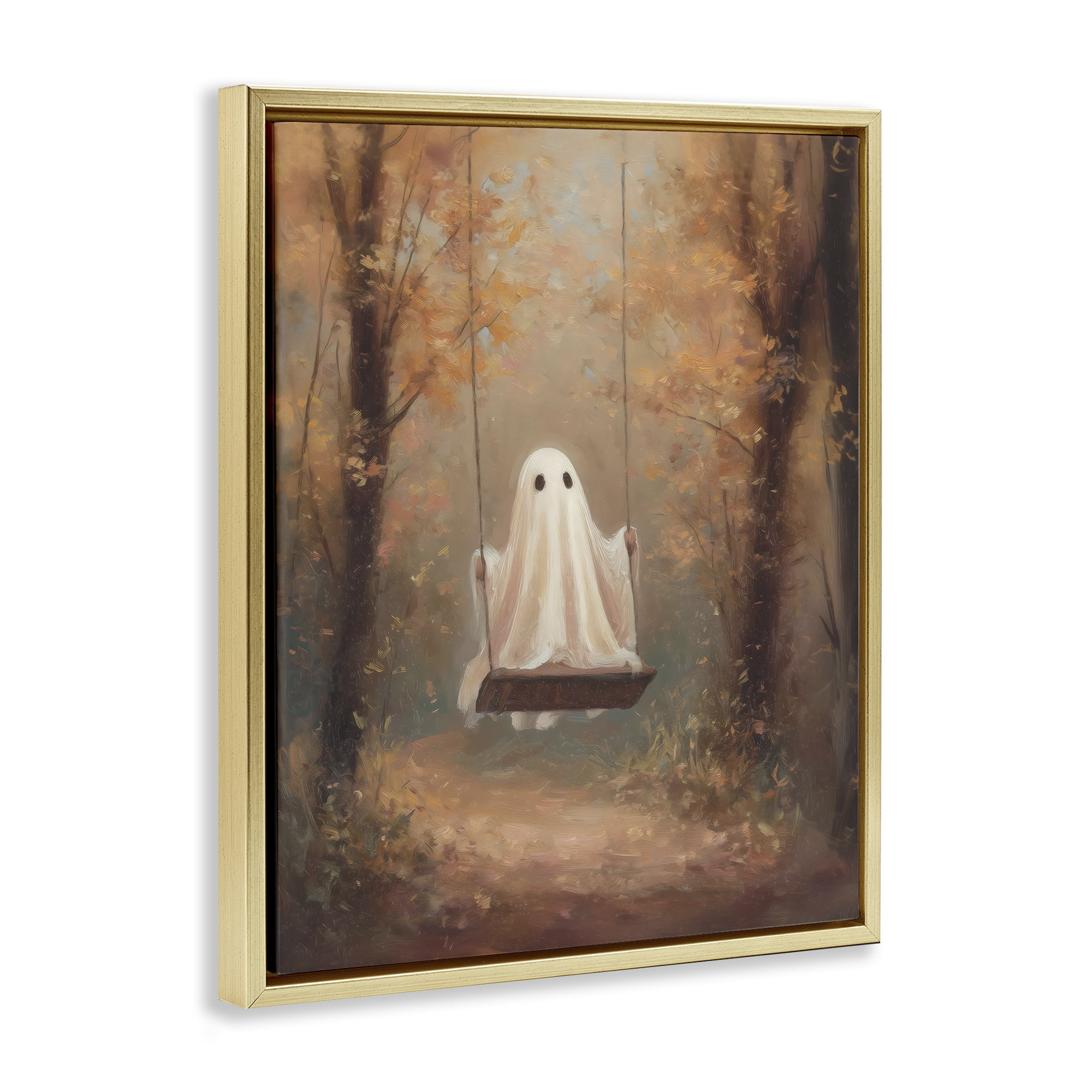 Eerie Swinging Ghost Gold Framed Floater Canvas Wall Art, design by Arlington Prints