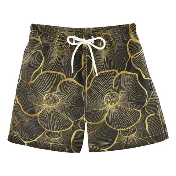 FORMRS Boys Swim Trunks Quick Dry Mesh Liner Boardshorts Sizes XS-XL, Black Flower Pattern