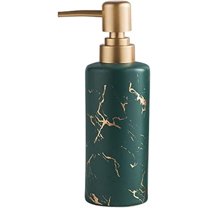 ABPETE Gold Soap Dispenser for Bathroom or Kitchen, Skinny Ceramic Lotion Bottle with Marble Pattern, Rust-Free Pump(Dark Green)