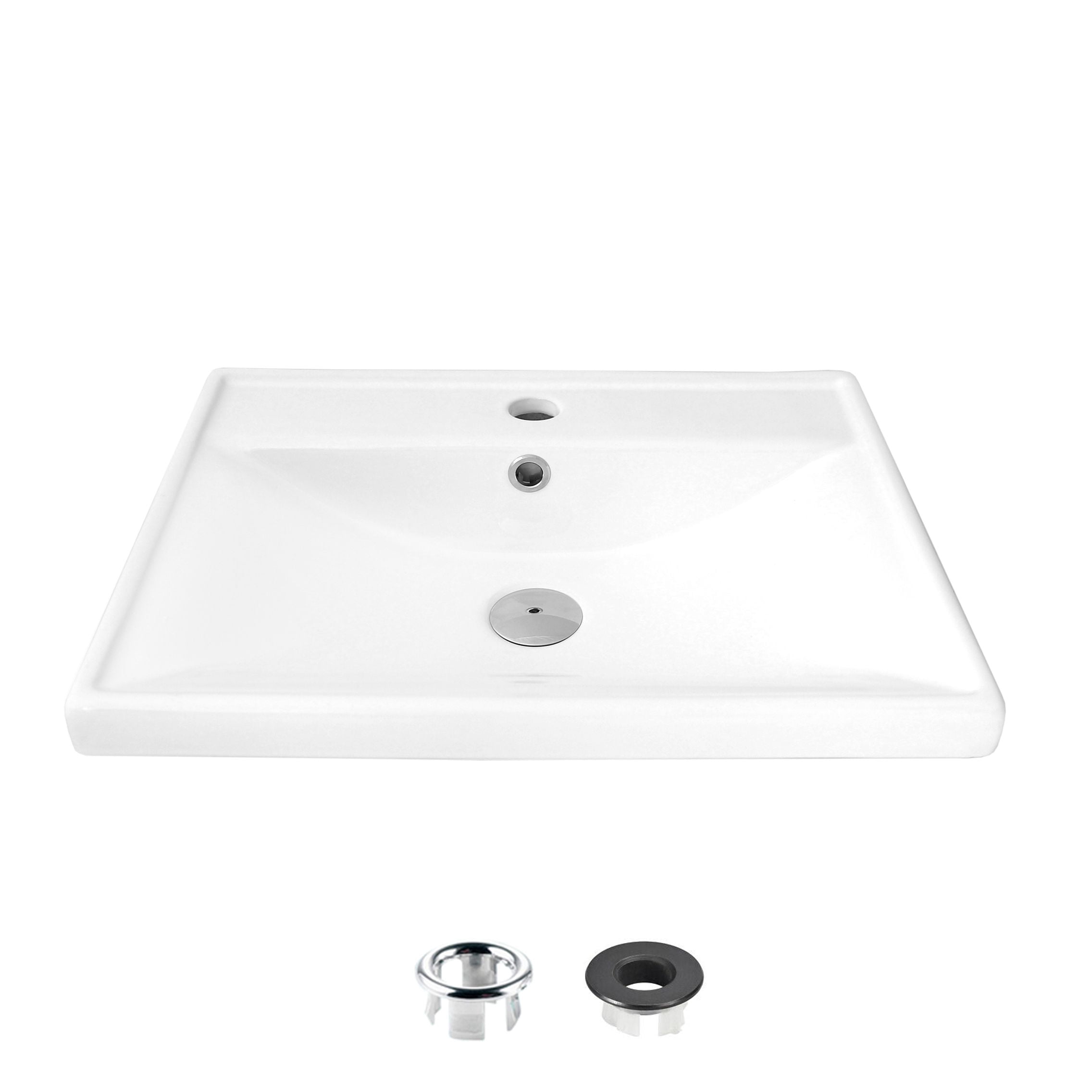 Stylish 20 ¼" White Porcelain Top Mount Rectangular Bathroom Sink with 2 Overflow Rings P-210H