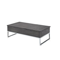 HomeRoots 47" Chrome And Gray Oak Rectangular Lift Top Coffee Table