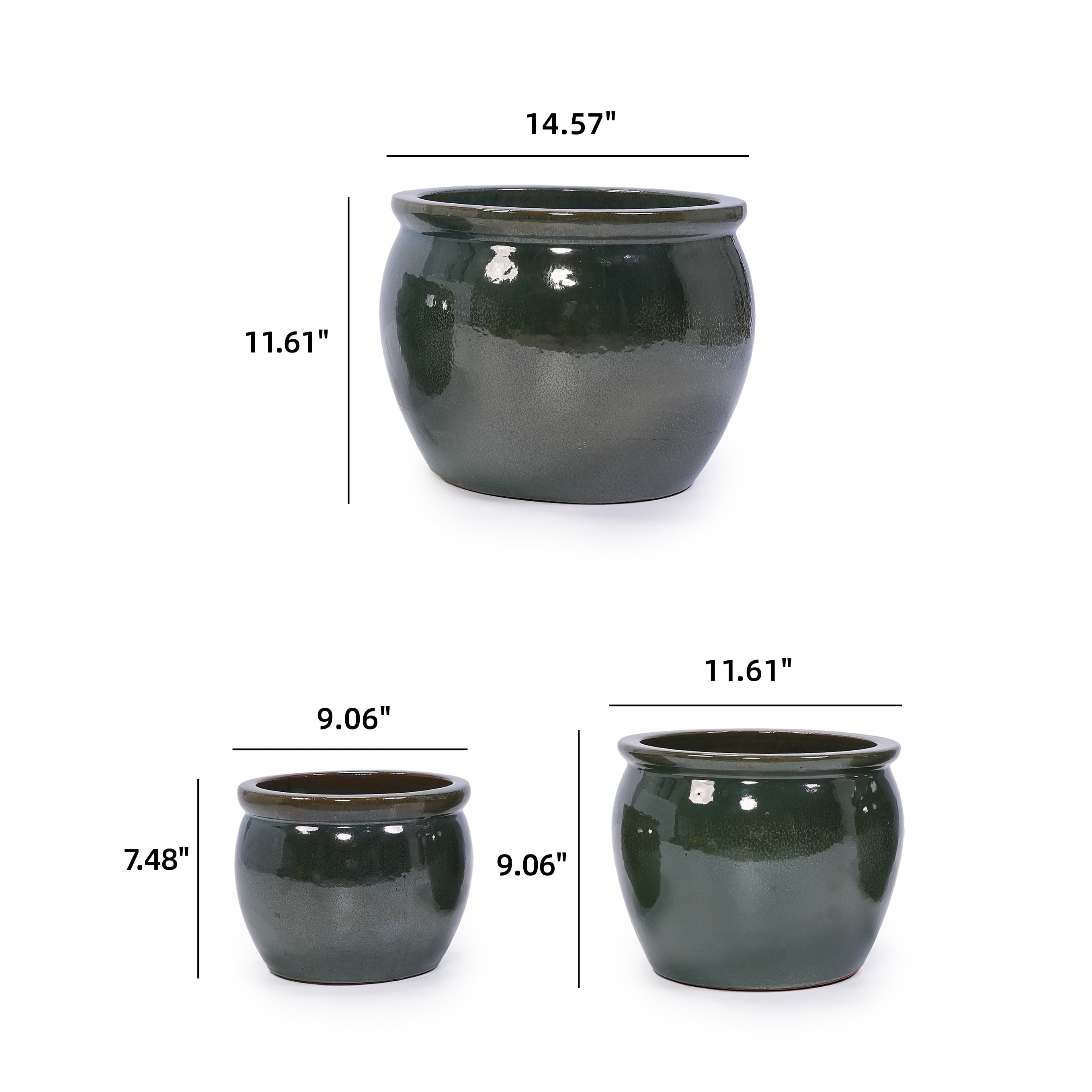 MAYEERTY 3 Pack Ceramic Planter Pot, Planter for Indoor Outdoor Patio, Garden, Antique Blue Green