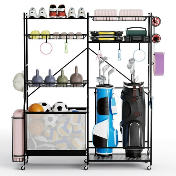 Topcobe Sports Equipment Organizer for Garage, Garage Ball Storage for Sports Gear and Toys, Rolling Ball Cart with Wheels for Indoor/Outdoor Use