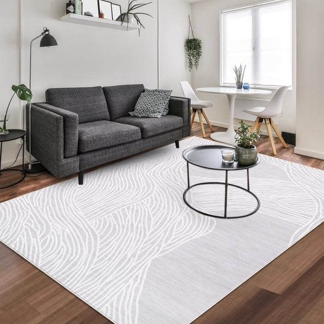 Modern Abstract Area Rug – Soft Low Pile Faux Wool Carpet – Non-Slip, Washable, Non-Shedding – Perfect for Living Room, Bedroom