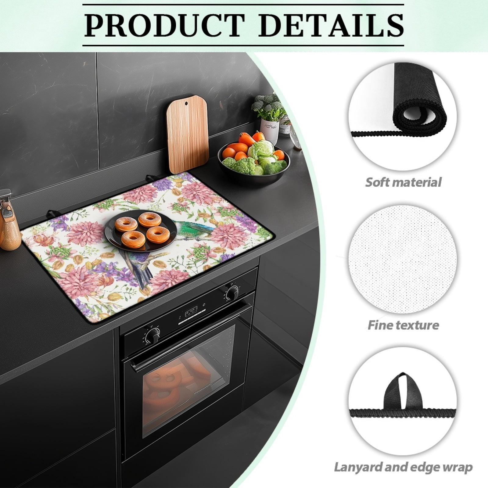 ZIATUBLE Electric Stove Top Cover Flat Top Stove Cover Mat Multipurpose Induction Cooktop Protector Cover for Glass Ceramic Stove Top, 29 x 21 Inch, Hummingbird Flower