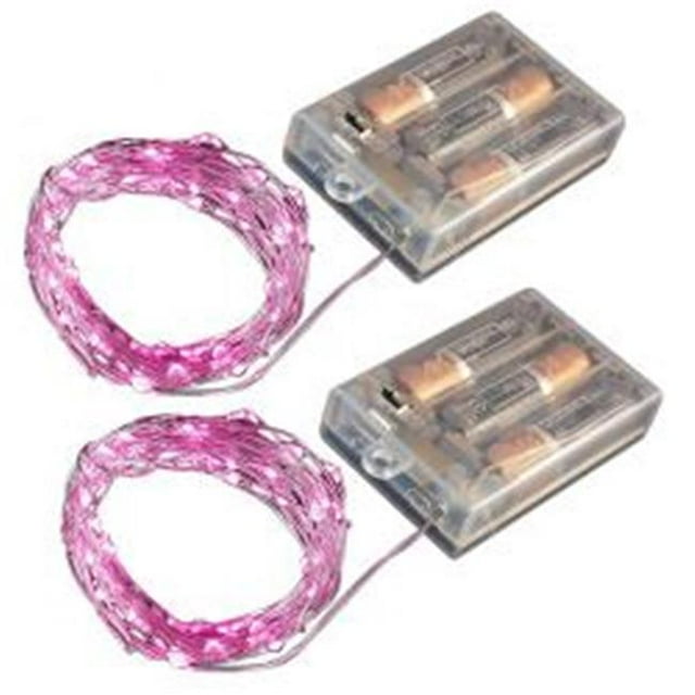 JH Specialties 67202 Battery Operated LED Waterproof Mini String Lights With Timer Pink, Set of 2