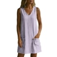 thumbnail image 6 of zbxnLI Womens Striped Dress V Neck Sleeveless Mini Dresses with Pockets Summer Vacation Casual Loose Sundress, 6 of 7