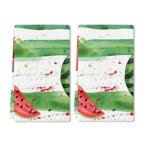 YladaFaie Watercolor Watermelon Pattern Kitchen Towels, 2 Pack Wreath Tea Dish Towels, Absorbent Drying Cloth Tea Towels for Cooking Baking, 16 x 24 Inch