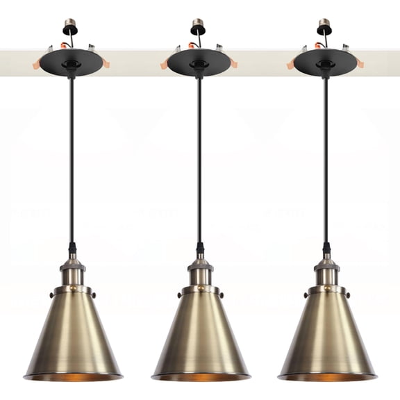 Kiven Can Lights Retrofit Recessed Lighting with E26 Power Outlet Adapter, 4/5 Inch Replacement Conversion Kit, Farmhouse Pendant Lighting for Living Room Hallway Kitchen,3 Lights,Bronze